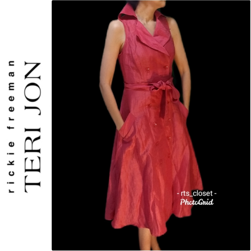 Teri Jon pink button down linen taffeta dress